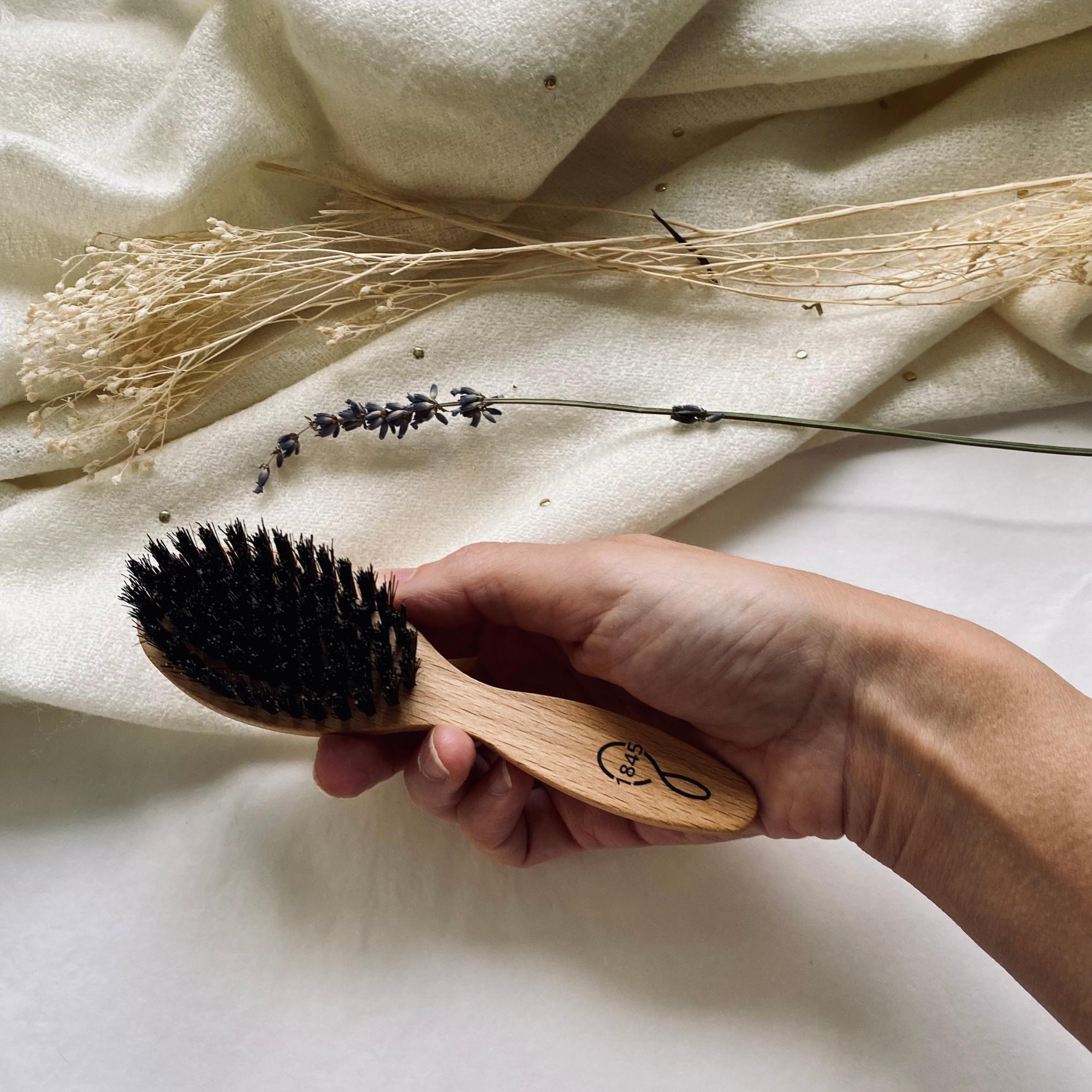Petite brosse à cheveux nomade en bois et poils de sanglier made in France