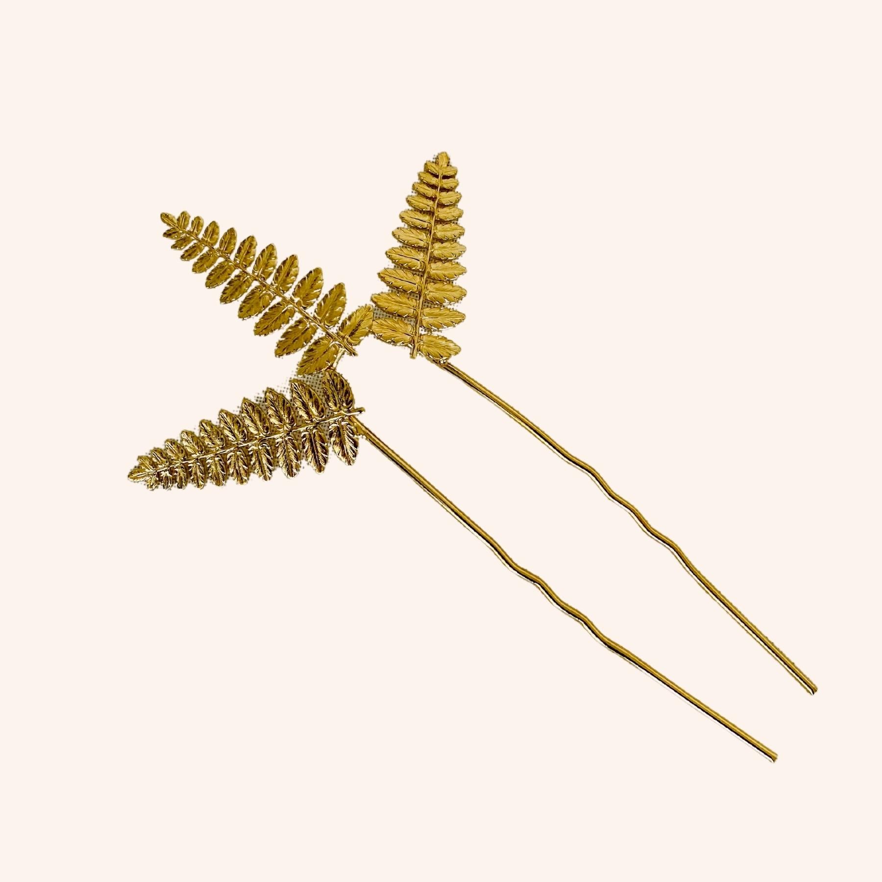 Epingle à chignon double pic grande taille en métal doré 3 feuilles